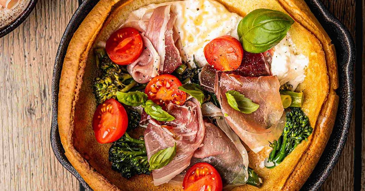 Dutch baby pancakes with burrata and prosciutto | Kikkoman UK Recipe