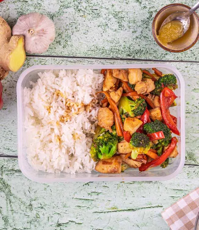Honey and soy chicken stir-fry with rice