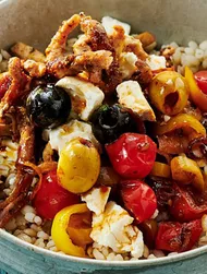 Greek-style pork gyros bowl
