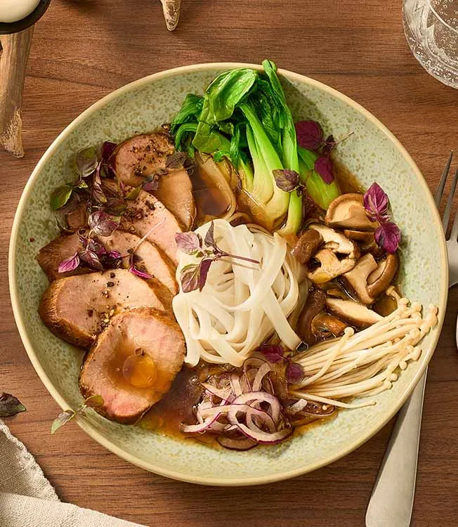 Teriyaki wild boar noodle broth