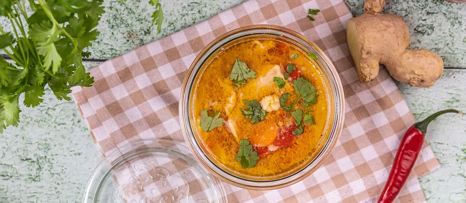 Asian-style chicken, carrot and egg soup