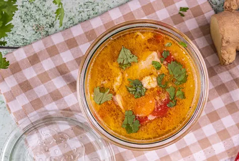 Asian-style chicken, carrot and egg soup