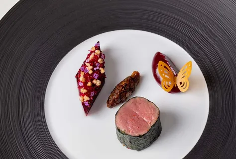 Cotswold venison, crapaudine beetroot, pine