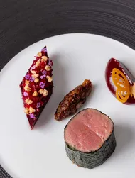 Cotswold venison, crapaudine beetroot, pine