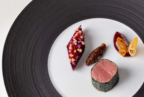 Cotswold venison, crapaudine beetroot, pine