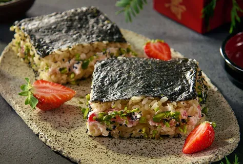 Sweet onigirazu sandwiches with strawberry mascarpone