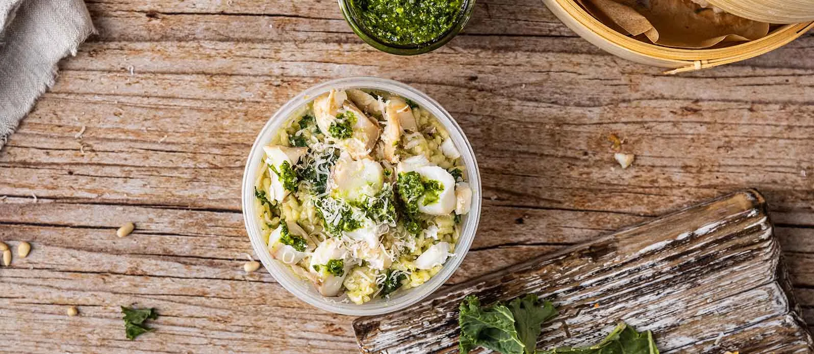 Creamy risotto with kale and cod