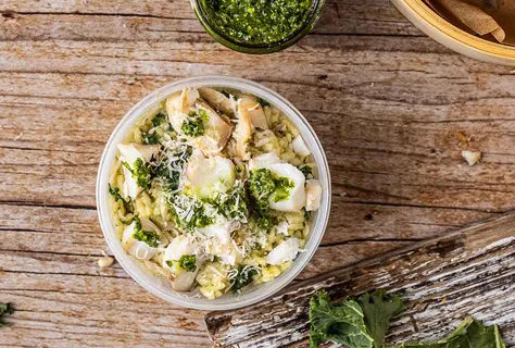 Creamy risotto with kale and cod