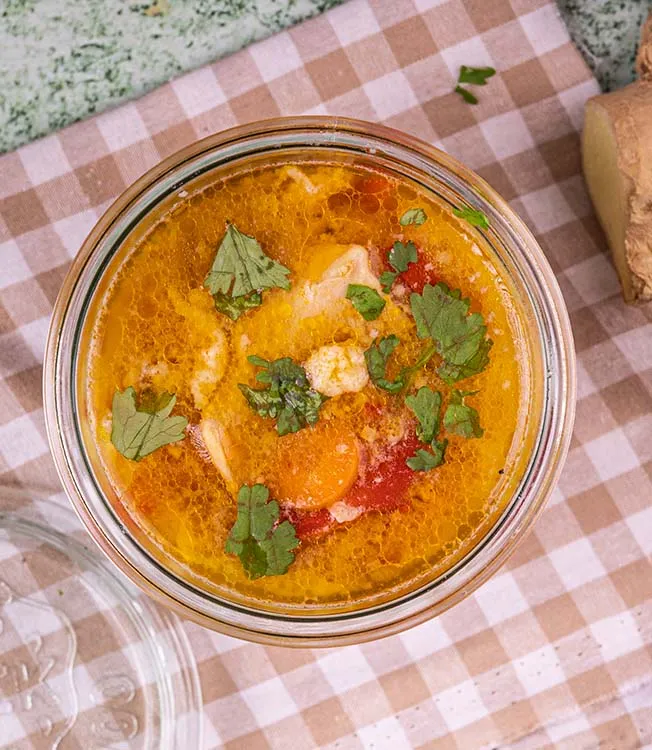 Asian-style chicken, carrot and egg soup