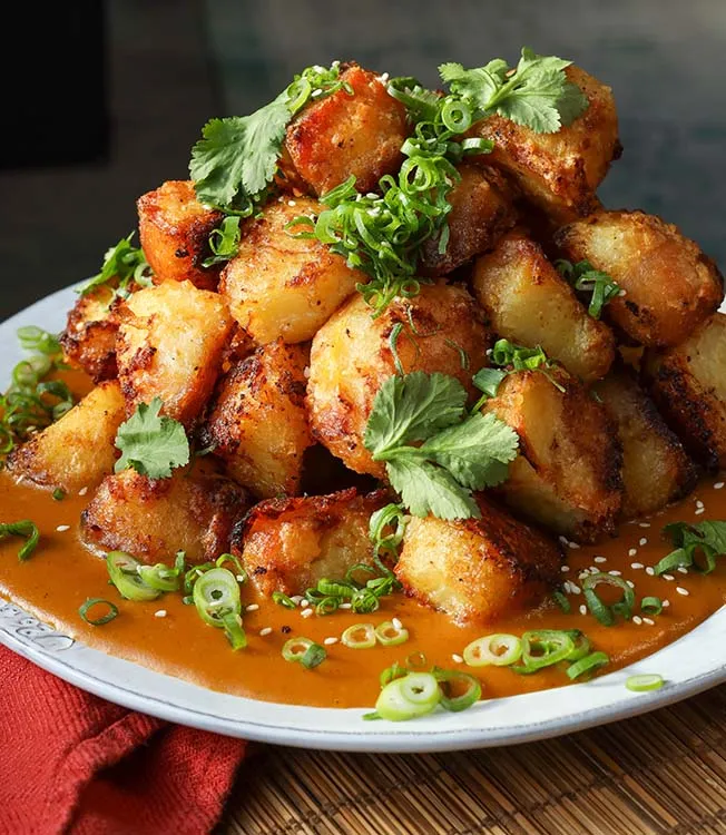 Teriyaki Roast Potatoes with Katsu Curry Sauce