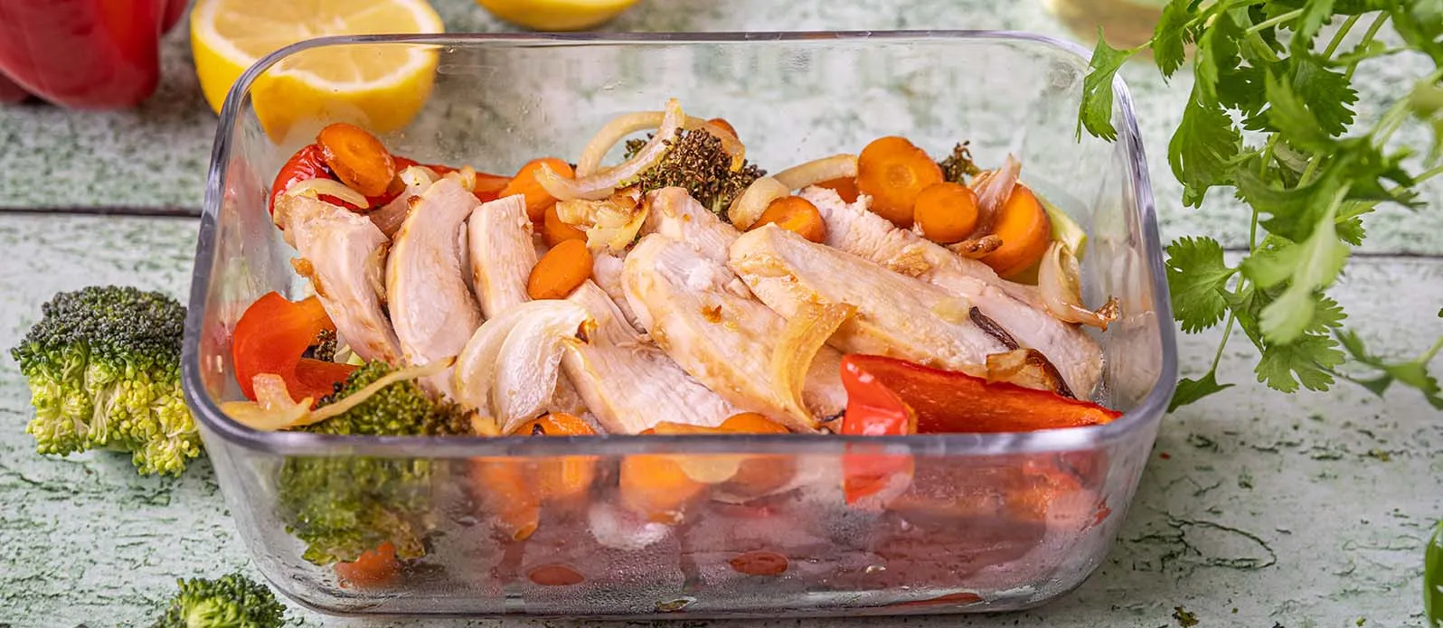 Soy-glazed chicken and veg bake