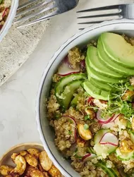 Quinoa salad with avocado and roasted nuts
