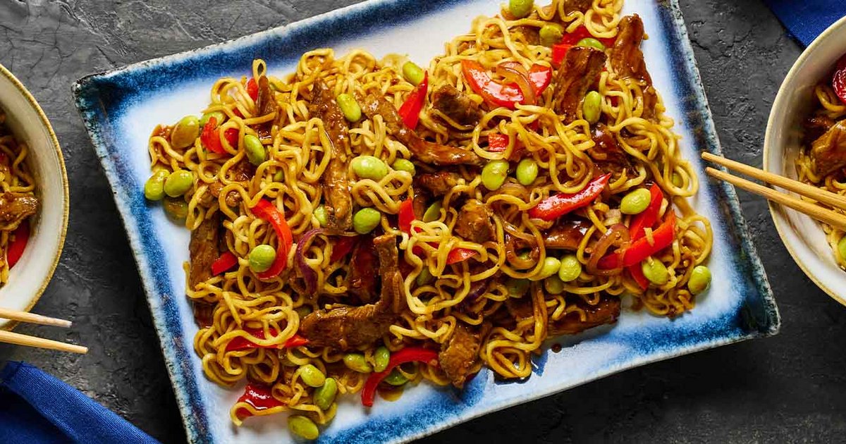 Teriyaki Egg Noodles with Steak and Edamame Beans | Kikkoman UK Recipe
