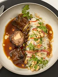 Asian beef roulade with pak choi noodles