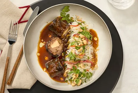 Asian beef roulade with pak choi noodles