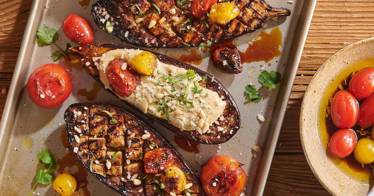 Grilled aubergine with soy sauce and tamarind paste, truffle mayonnaise, and tomatoes | Kikkoman UK 