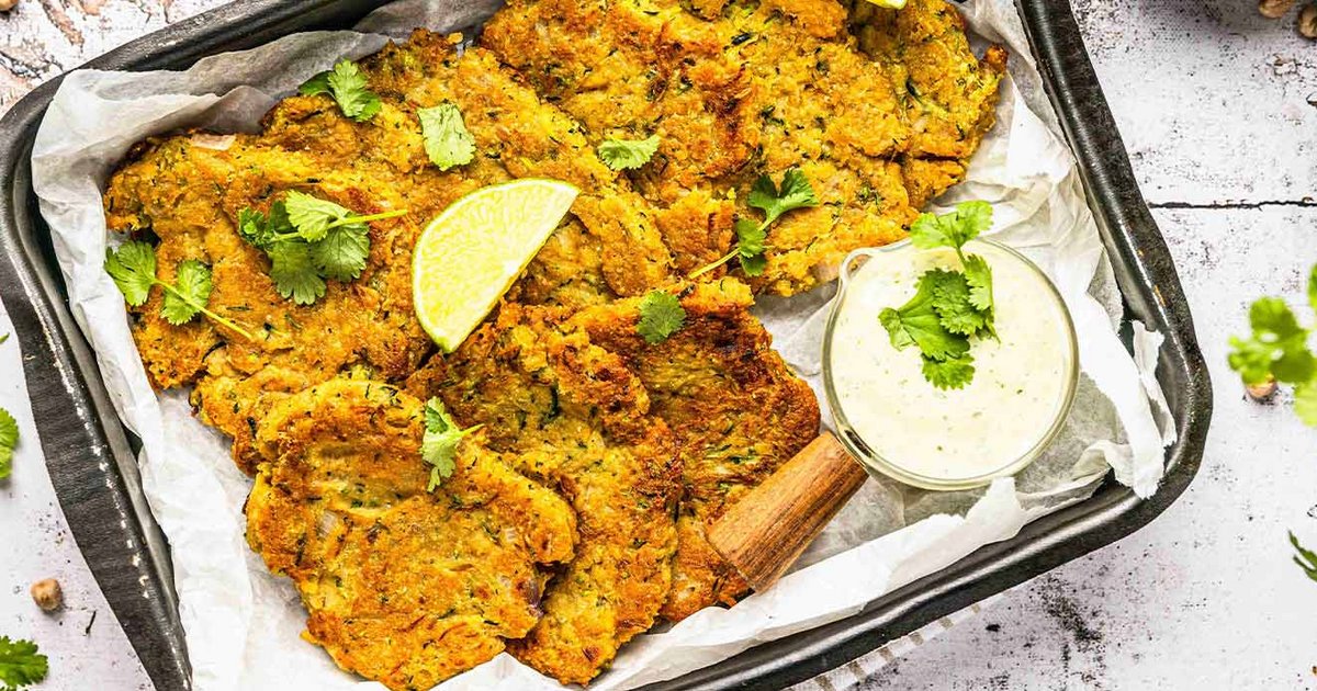 Chickpea and courgette pancakes with coriander dip | Kikkoman UK Recipe