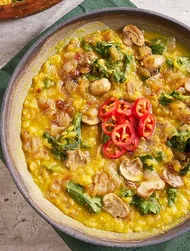 Red lentil dal with onion and mirin