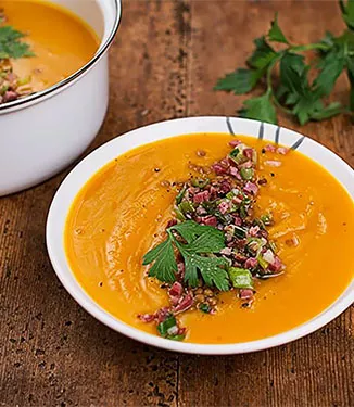 Pumpkin lentils stew with bacon
