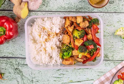 Honey and soy chicken stir-fry with rice