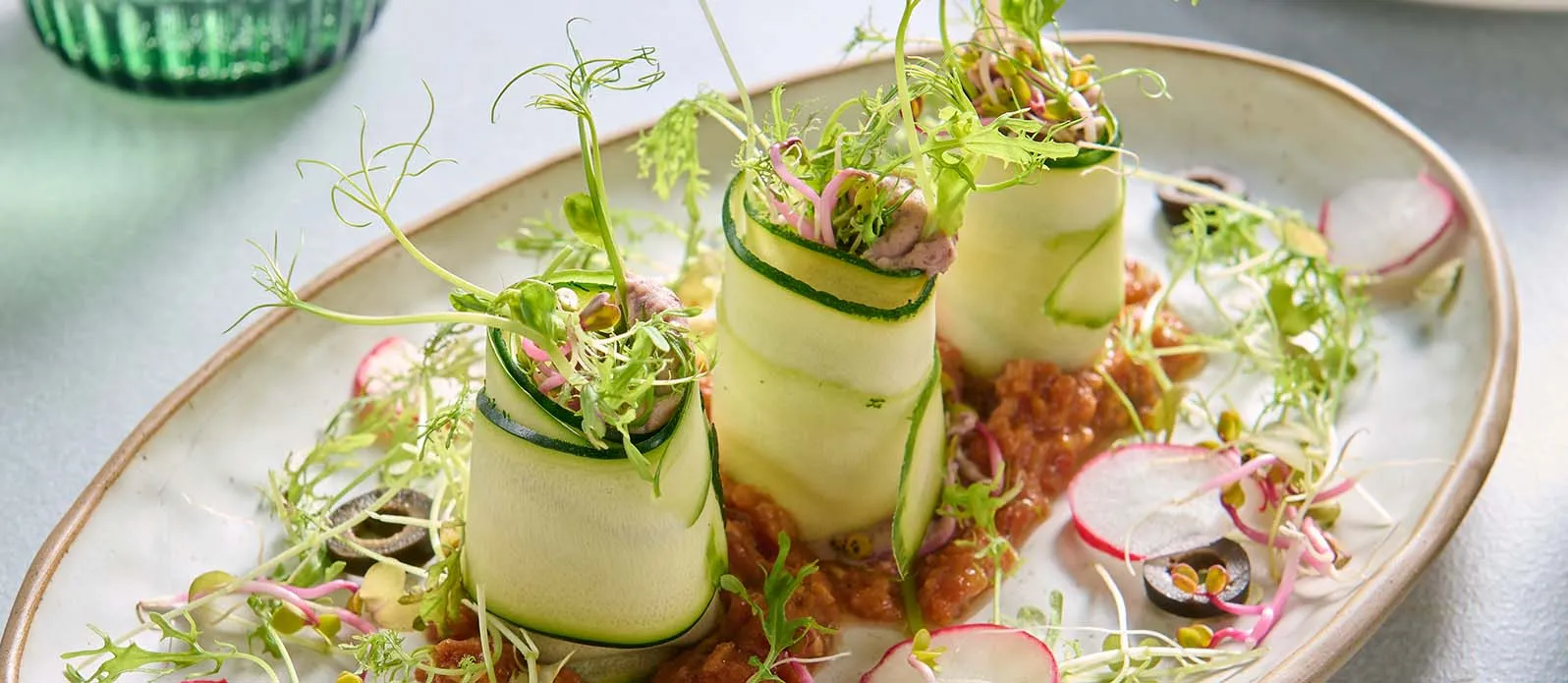 Courgette cannelloni with beans & peas