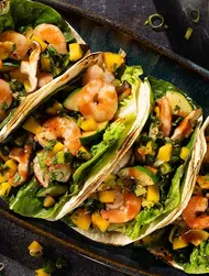 Teriyaki prawns tacos with mango salsa