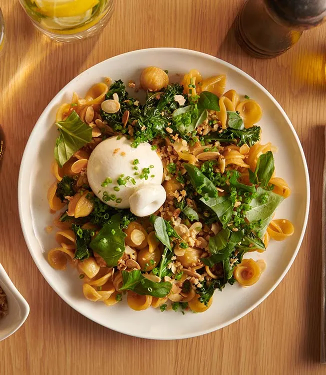 Orecchiette with kale, almonds and burrata