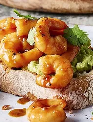 Teriyaki prawn and avocado toast