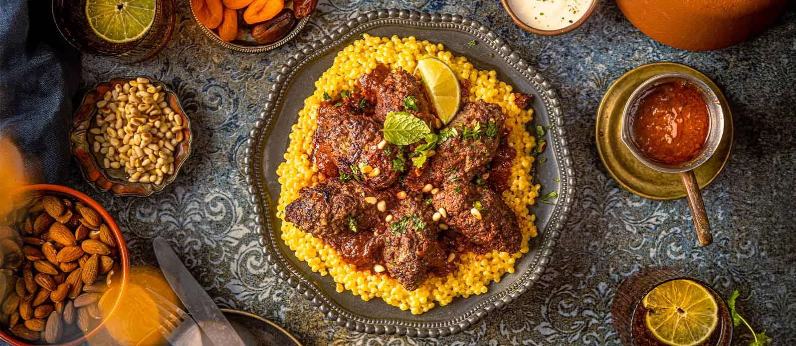 Beef kofta in rich tomato-soy sauce