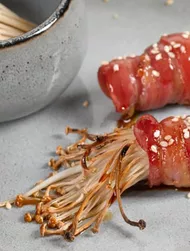 Japanese style enoki mushroom bacon wraps recipe