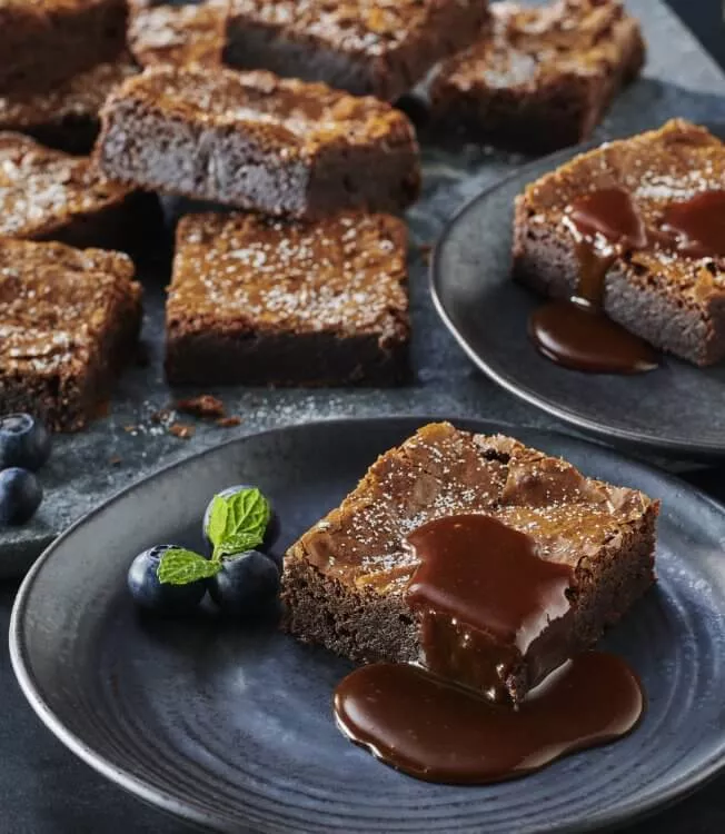 Double Chocolate Brownies with Soy Caramel Sauce