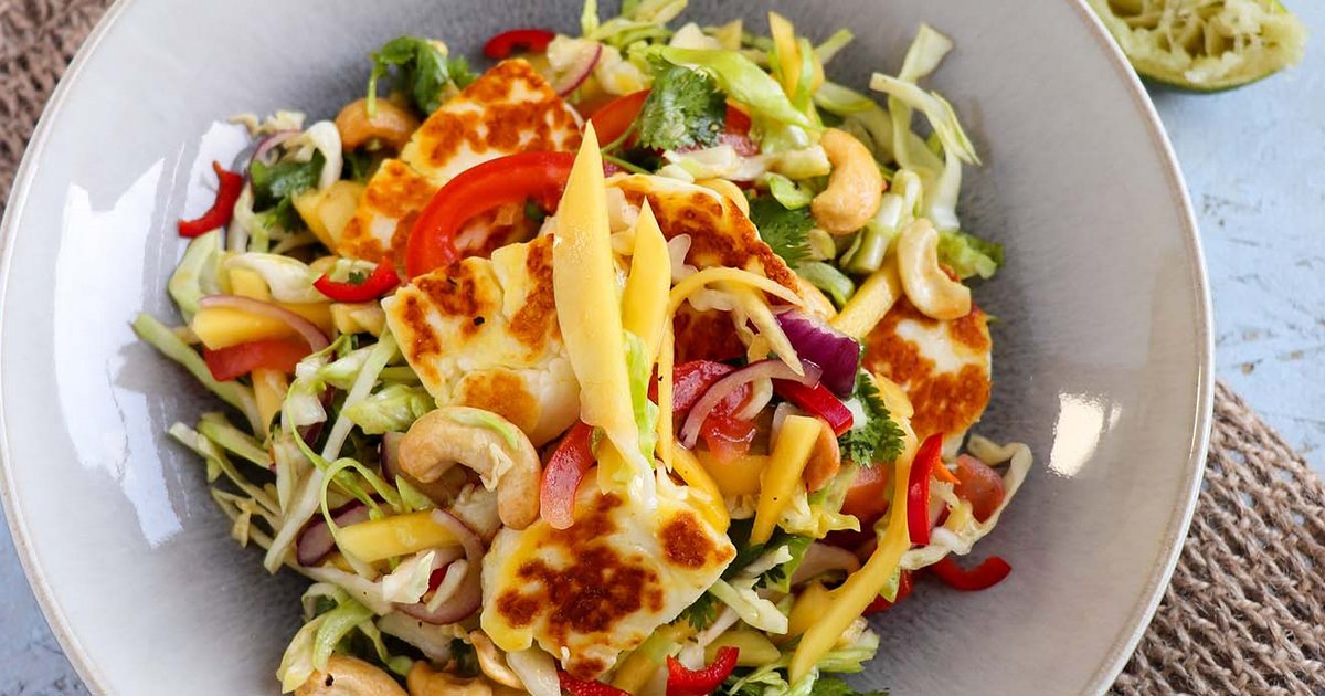 Shredded Mango Cabbage and Halloumi Salad | Kikkoman