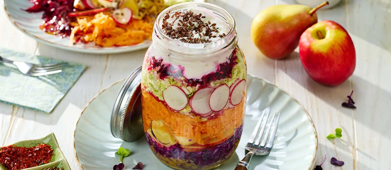 Rainbow salad with miso dressing