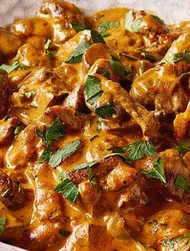 Mushroom stroganoff with soy sauce