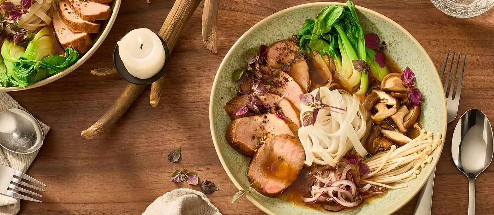 Teriyaki wild boar noodle broth