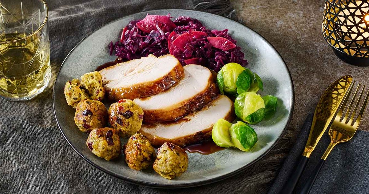 Teriyaki turkey with cranberry stuffing balls | Kikkoman
