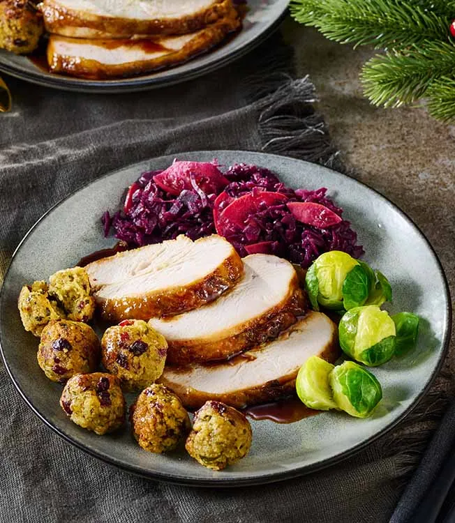 Teriyaki turkey with cranberry stuffing balls