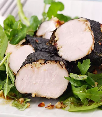 Teriyaki chicken with peanut crunch and nori wrap