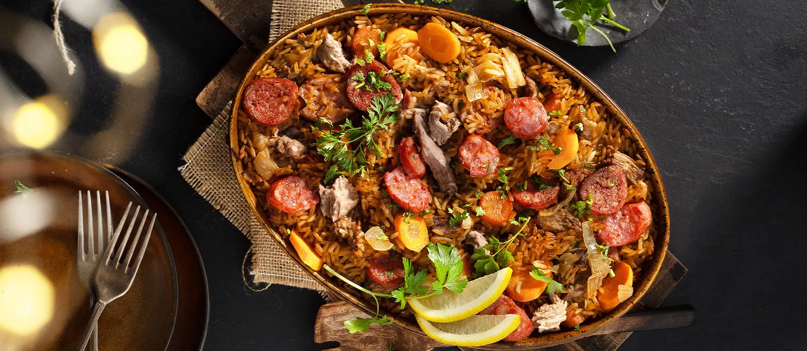 Exquisite duck and rice pot with chorizo