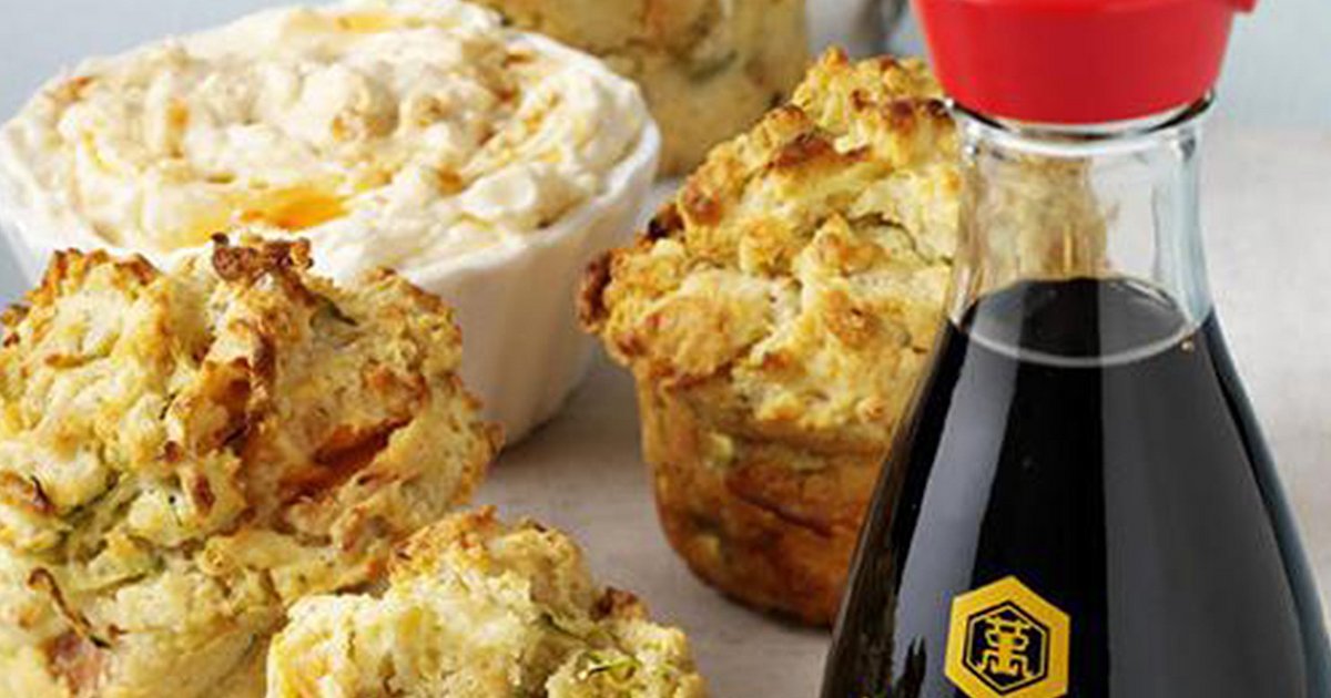 Hot smoked salmon, courgette and soy sauce muffins | Kikkoman