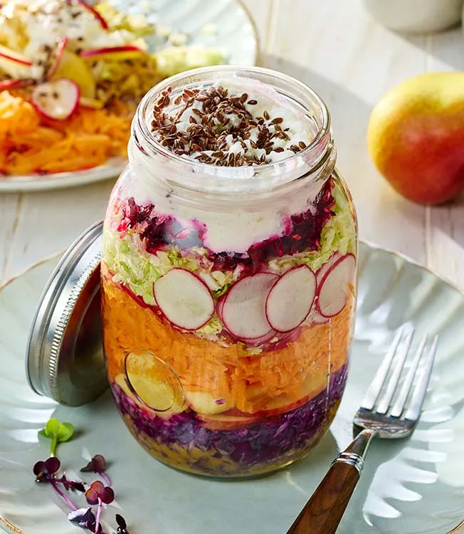 Rainbow salad with miso dressing