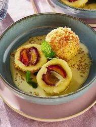 Bohemian dumplings with plums & panko