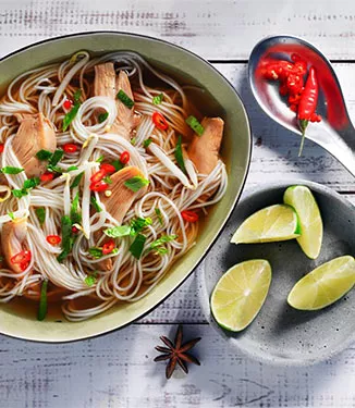Vietnamese Style Chicken and Rice Noodle Soup