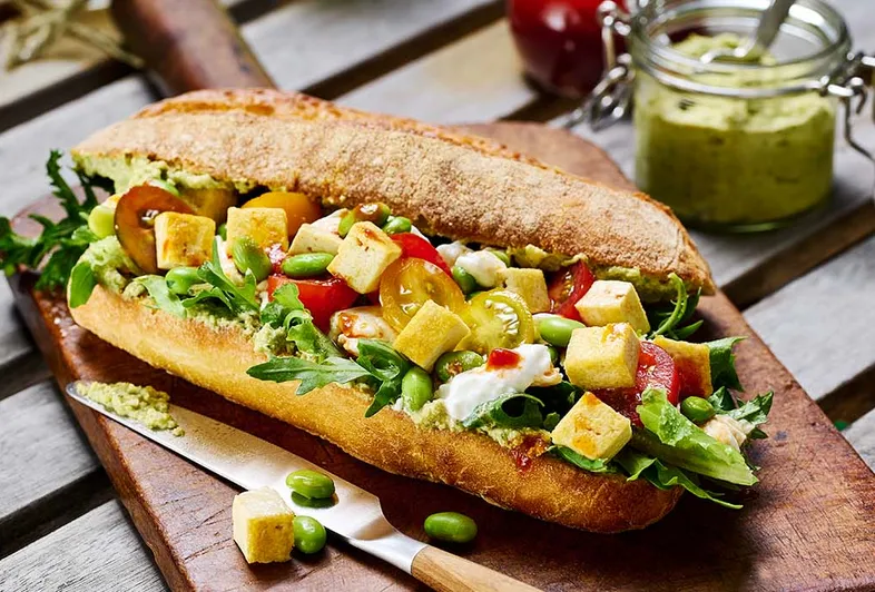 Burrata sandwich with tomato & tofu pesto