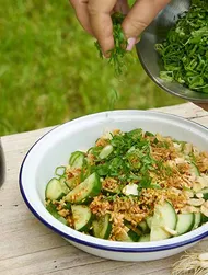 Cucumber salad with nuts, chilli & soy sauce