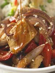 Sticky pork, red pepper and sesame stir fry recipe
