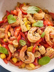 Prawn stir-fry with mango and mint