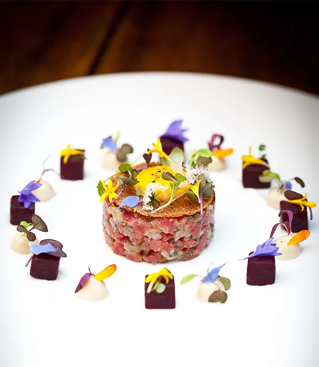 Beef tartare, soy mayonnaise and quail egg