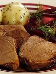 Glazed pork with beetroot salsa