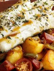 Spanish Pollack with Chorizo and sauteed potatoes